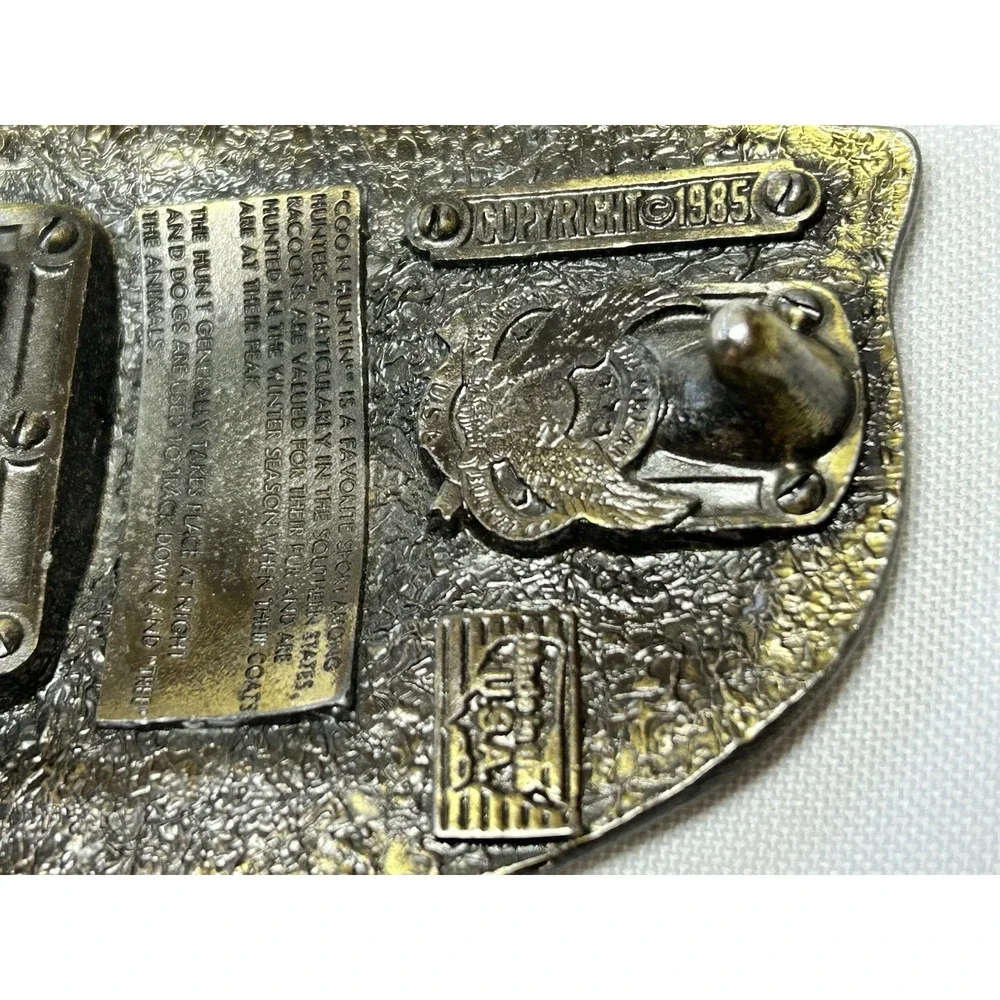 Vintage Coon Hunting Raccoon Belt Buckle Brass The Great American Buckle Co USA